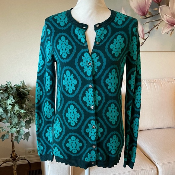 Isaac Mizrahi Live Teal Turquoise Cotton Cardigan Button Front Sweater - Picture 6 of 14